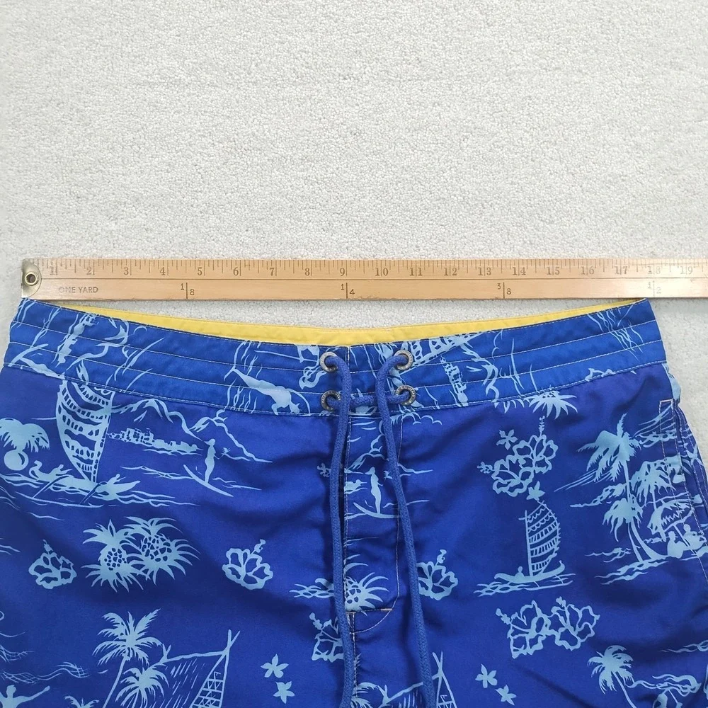 VTG Ralph Lauren Polo Jeans  Board Shorts Mens XL Blue AOP MeshLined Logos‎ Swim
